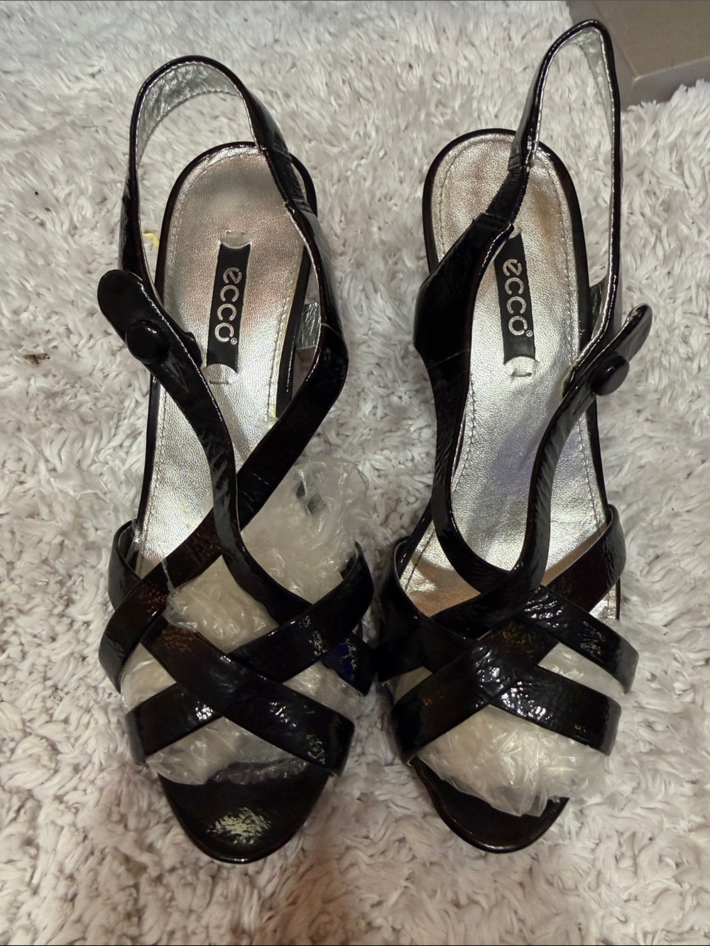 Ecco Black Patent Crisscross Slingback Heels